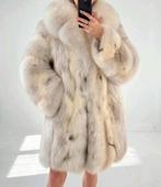Echte Bontjas Lynx Fox Fur Coat Grijs Wit Poolvos/Blauwvos, Ophalen of Verzenden, Zo goed als nieuw, Maat 38/40 (M), Wit