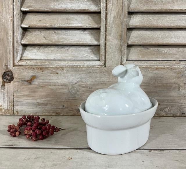 Frans wit porseleinen paté terrine konijn op mandje, Ophalen of Verzenden