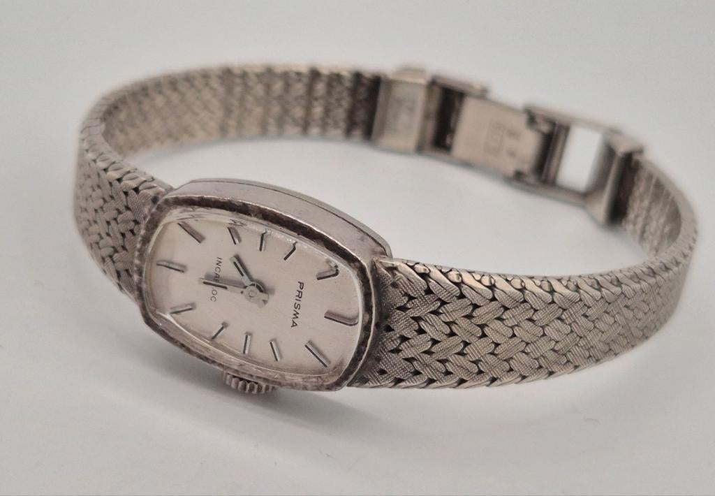 Mooie vintage zilveren Prisma horloge 835 zilver, Verzenden, Gebruikt, Zilver, Overige merken