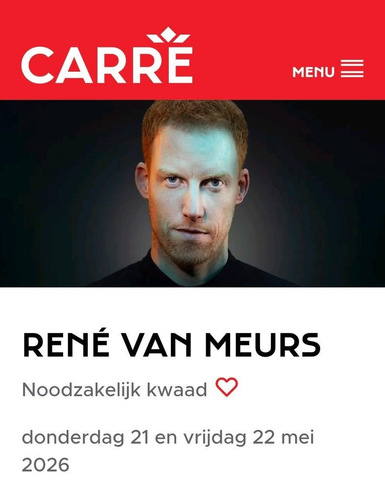 2x ticket Rene van Meurs - Noodzakelijk kwaad