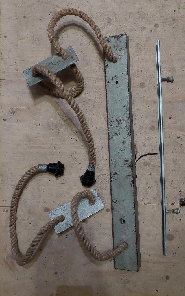 Hanglamp metaal zinklook / industrieel met touw, Ophalen of Verzenden, Zo goed als nieuw, Metaal, 50 tot 75 cm