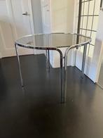 Vintage Design tafel rond ‘70 rookglas chroom, Ophalen, Gebruikt, 50 tot 100 cm, Rond