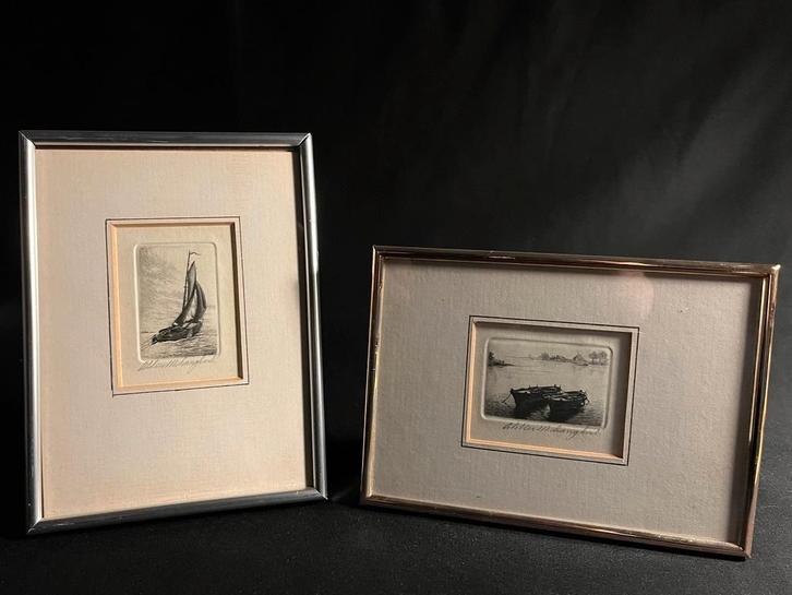 Twee houtskool etsen van Maarten Langbroek, Antiek en Kunst, Kunst | Etsen en Gravures, Ophalen of Verzenden