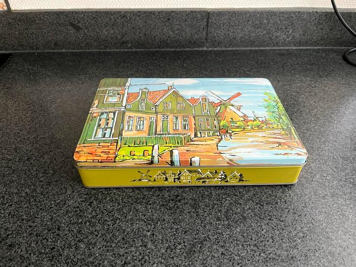 Vintage Patria koektrommel met Zaanse huisjes, Verzamelen, Blikken, Gebruikt, Koek(jes), Overige merken, Ophalen of Verzenden