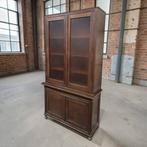 Vintage XL hoge donker houten vitrinekast / kast, Ophalen, Gebruikt, 50 tot 70 cm, 105 cm of meer