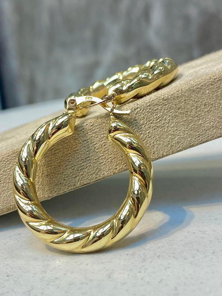 14k Gouden Rope Creolen, Nieuw, Ophalen of Verzenden, Knopjes of Stekers, Goud