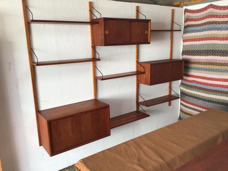 Wall unit Poul Cadovius, vintage wandsysteem made in Denmark, Huis en Inrichting, Kasten | Wandmeubels, Gebruikt, Ophalen