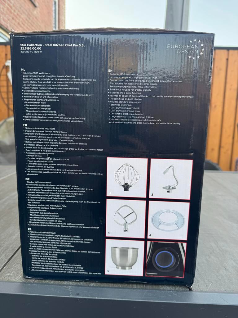 Bourgini Steel Kitchen Chef Pro 5.5L nieuw !, Witgoed en Apparatuur, 4 liter of meer, Ophalen of Verzenden, Nieuw, 3 snelheden of meer