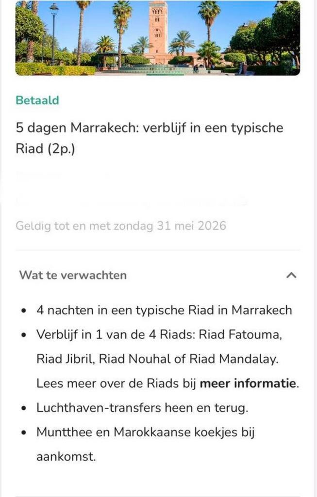 5 dagen Marrakech, Twee personen, Ticket of Toegangskaart