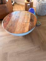 Unieke Salontafel met Houten Blad en Witte Komvoet, Ophalen, Gebruikt, Rond, 50 tot 100 cm