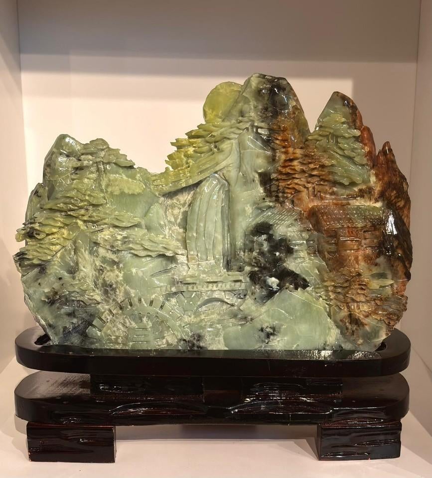 Xiu jade sculptuur berglandschap feng shui, Antiek en Kunst, Kunst | Beelden en Houtsnijwerken, Ophalen of Verzenden, Handgemaakt