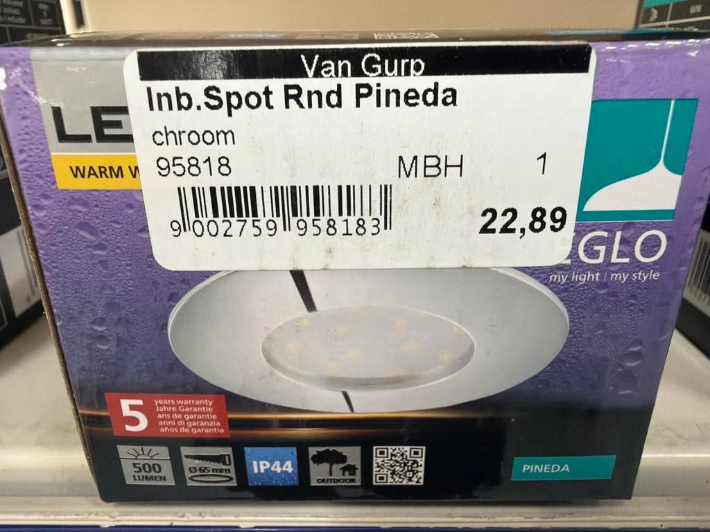 EGLO Pineda LED Inbouwspot Chroom Warm Wit IP44. 2 stuks, Metaal of Aluminium, Nieuw, Ophalen of Verzenden, Led