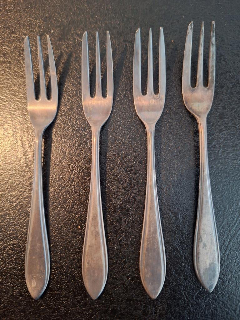 Set van 4 vintage verzilverde vorkjes, gemerkt Z&G 90, Ophalen
