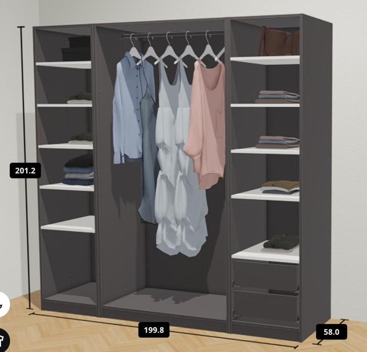 Zwartbruine Ikea Pax kast, schuifdeuren met aluminium frame, Huis en Inrichting, Kasten | Kledingkasten, Gebruikt, 200 cm of meer