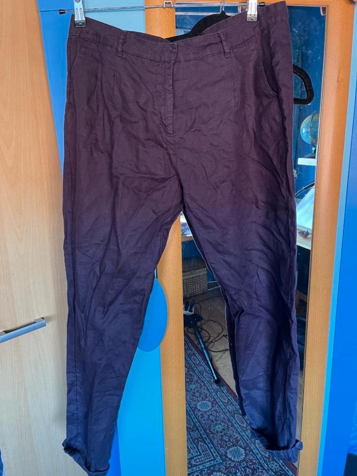 bordeauxrode linnen zomerbroek 44 zgan, Kleding | Dames, Broeken en Pantalons, Zo goed als nieuw, Maat 42/44 (L), Rood, Lang, Verzenden