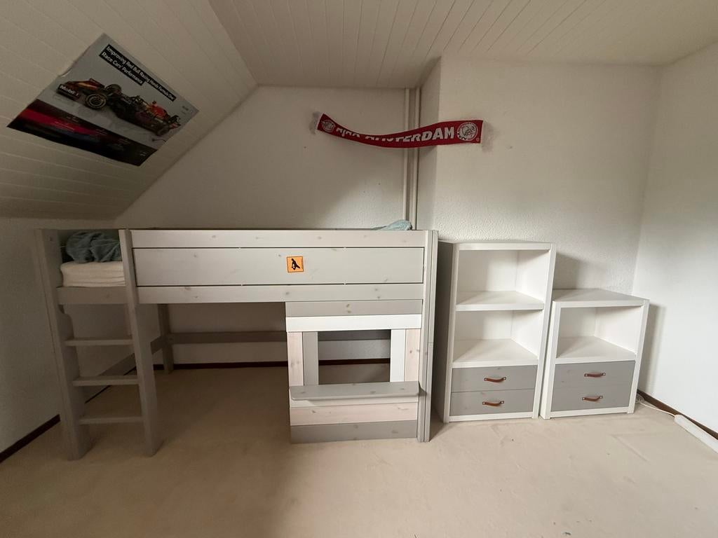 Ontzettend gave hoogslaper met 2 losse kasten, Ophalen, Gebruikt, Minder dan 50 cm, 90 tot 105 cm