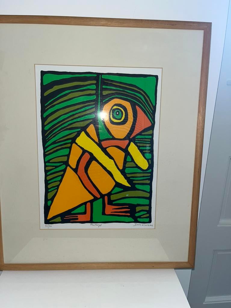 Fluitvogel , 76/80 , Derk Wessels, Antiek en Kunst, Kunst | Litho's en Zeefdrukken, Ophalen
