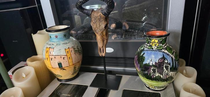 Set van 2 Marokkaanse kleivazen - Souvenir Marokko, Antiek en Kunst, Antiek | Vazen, Ophalen of Verzenden