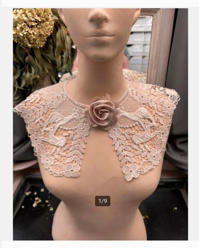 Gehaakte kraag, crème, zeer mooi, met bloem corsage, Antiek en Kunst, Ophalen of Verzenden