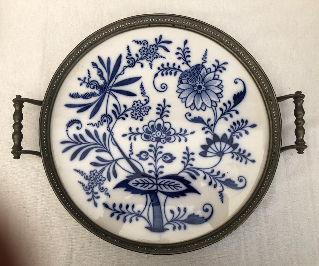 Antiek Ronde Dienblad Zwiebelmuster, Ophalen of Verzenden