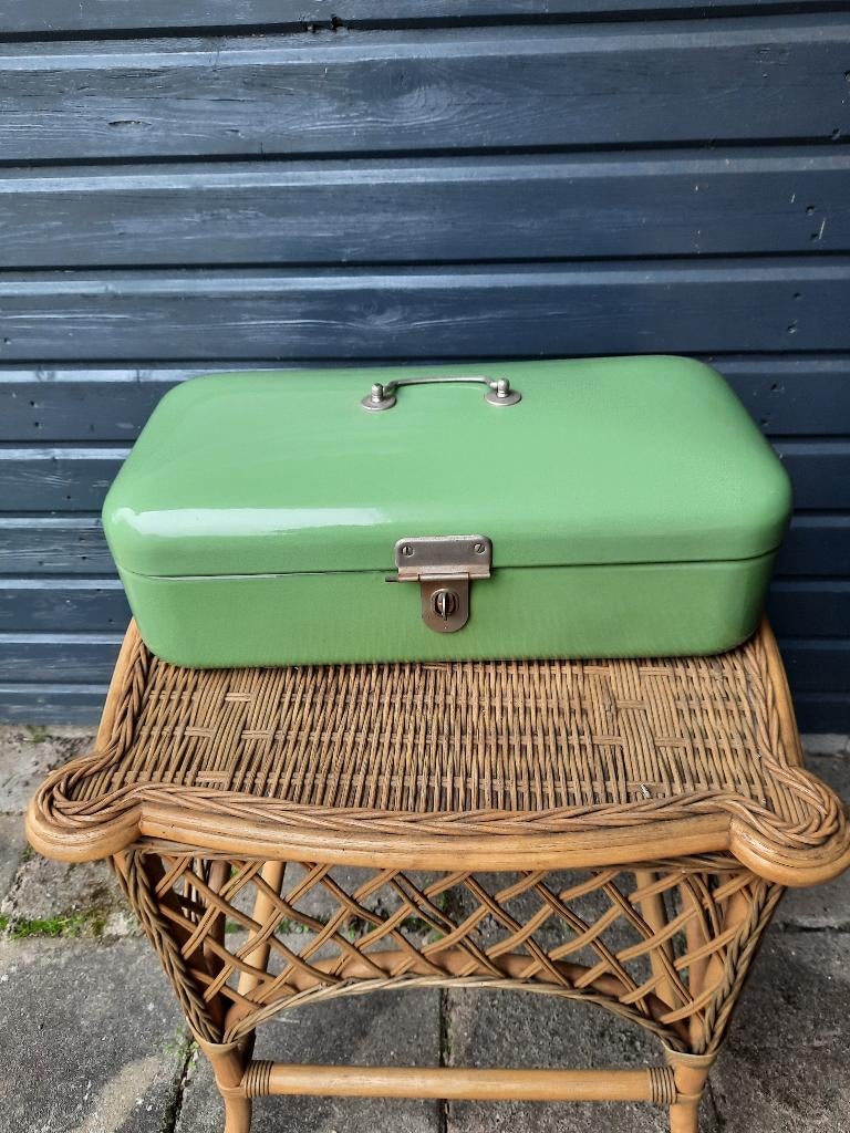 Emaille broodtrommel groen, Antiek en Kunst, Ophalen