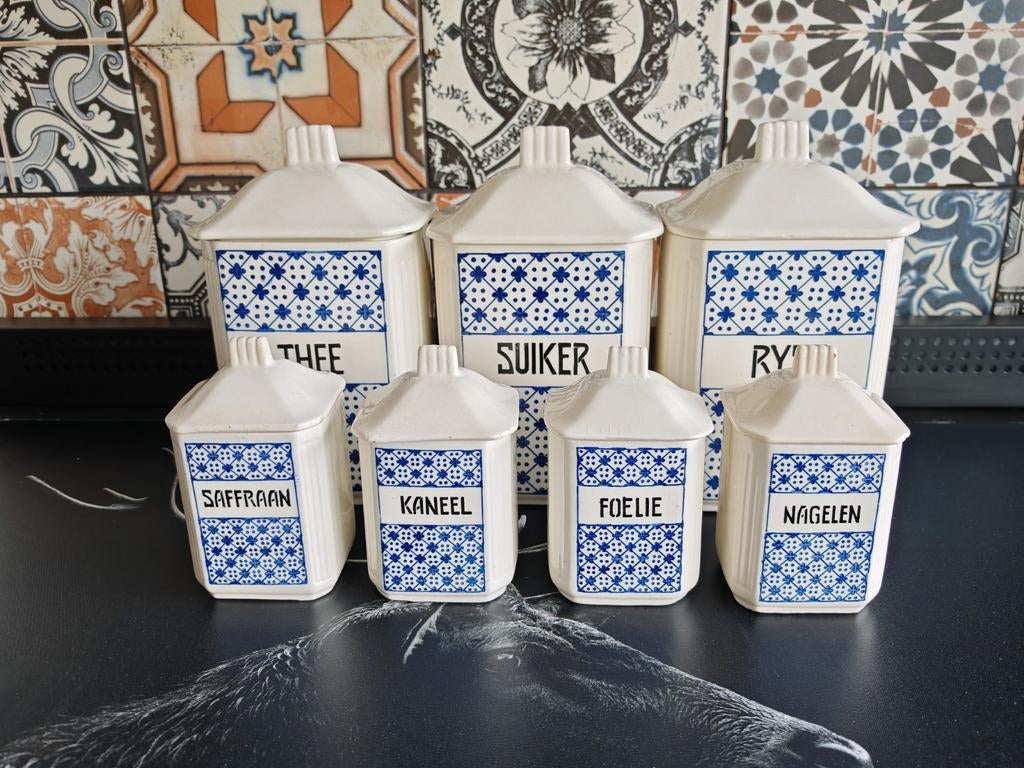 Nostalgische porseleinen voorraadpotjes - Keuken set, Ophalen of Verzenden