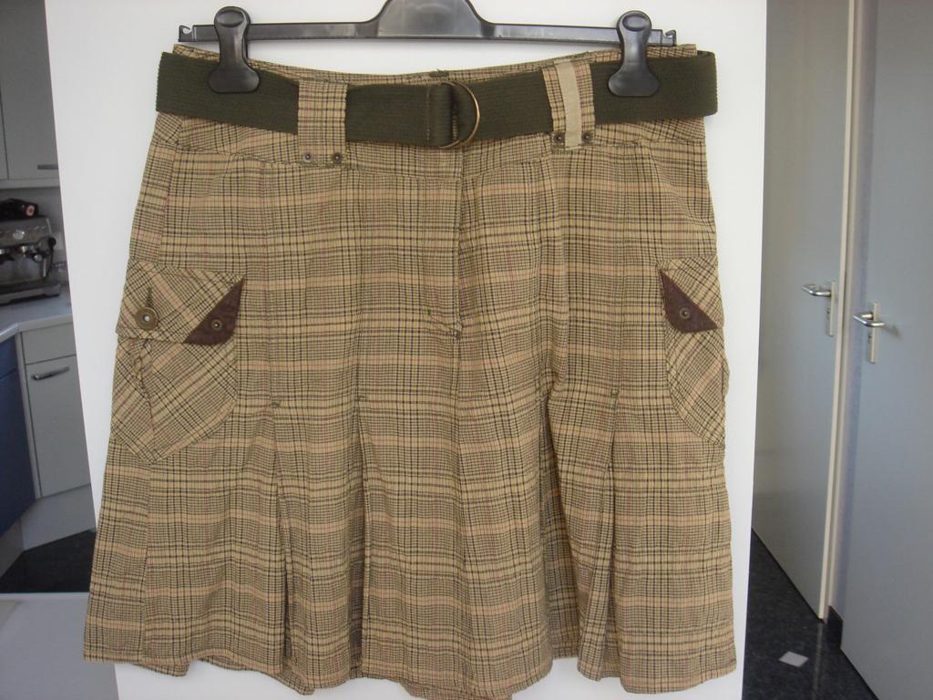 Bruin - Groen Geruite rok met riem maat 42, Overige kleuren, Maat 42/44 (L), Ophalen of Verzenden, Miss Etam