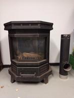 Antieke gietijzeren gaskachel rooster en sierplaat, Huis en Inrichting, Haarden, Ophalen, Gebruikt, Vrijstaande haard, Gashaard