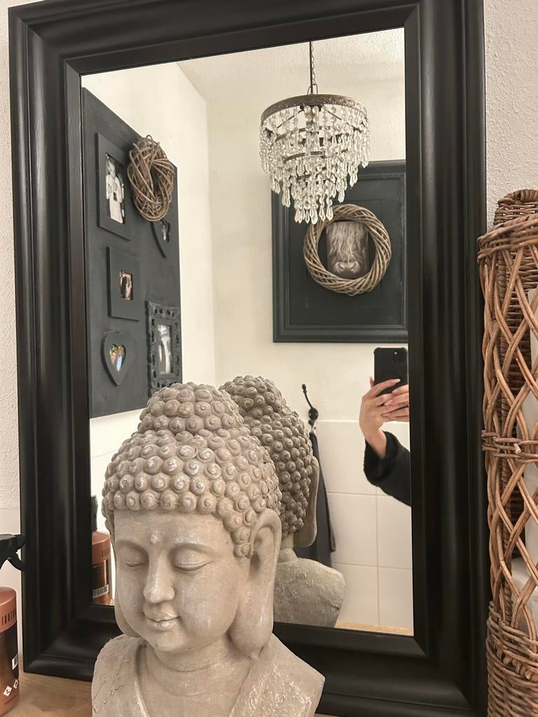 Grote zwarte spiegel 90x60 cm, Huis en Inrichting, Woonaccessoires | Spiegels, Gebruikt, Ophalen of Verzenden, Minder dan 100 cm