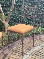 Set van 2 Vintage Stalen Tuinstoelen met Kussens, Tuin en Terras, Tuinstoelen, Ophalen, Gebruikt, Metaal