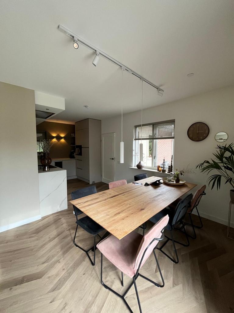 Hippe Troubadour eetkamerstoelen zacht roze/antraciet/blauw, Ophalen, Gebruikt, Overige kleuren, Stof