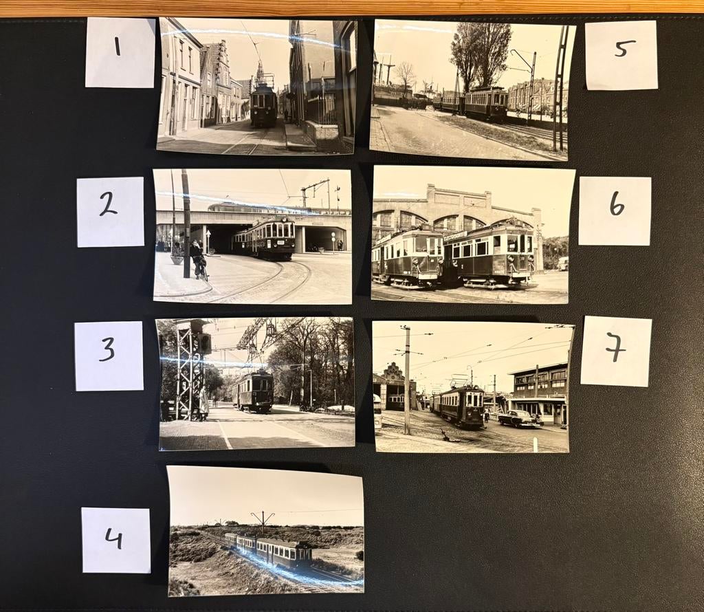 7 originele foto’s blauwe tram (jaren 50) (4), Verzamelen, Spoorwegen en Tramwegen, Ophalen of Verzenden, Gebruikt, Tram
