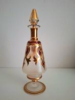 antieke flacon, 19e eeuws, handgemaakt, glas, gedecoreerd, Verzenden