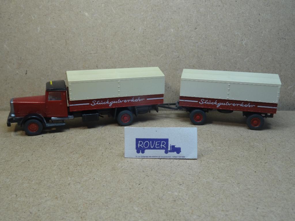 WIKING 1/87, HANOMAG + Huif-Oplegger, Zie TEKST-Foto`s, Ophalen of Verzenden, Zo goed als nieuw, Bus of Vrachtwagen, Wiking