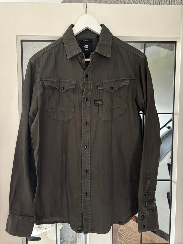 G-STAR RAW slim fit overhemd shirt legergroen maat S, Ophalen of Verzenden, Zo goed als nieuw, Groen, Halswijdte 38 (S) of kleiner
