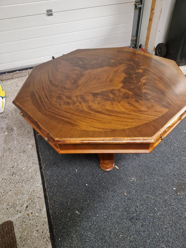 Wortelnoten salontafel 8 hoekig 4 lades, 100 tot 150 cm, Zo goed als nieuw, Overige vormen, Minder dan 50 cm