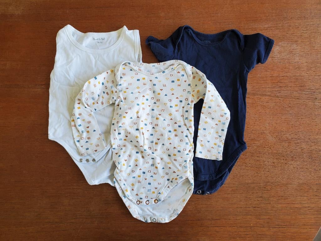 3 x Rompers - Maat 74-80 - Lente zomer, Nacht- of Onderkleding, Jongetje of Meisje, Ophalen of Verzenden, Zo goed als nieuw