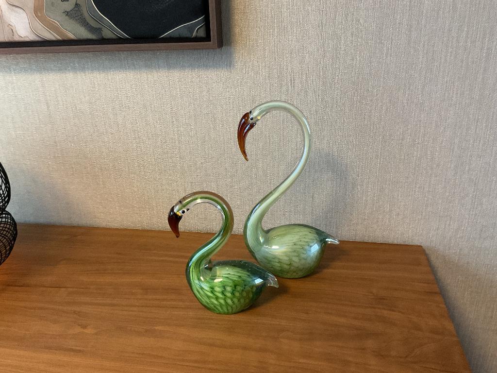 Set prachtige zwanen Murano glas style - ook uilen, Verzamelen, Beelden en Beeldjes, Ophalen, Zo goed als nieuw, Dier