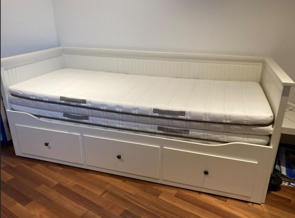 Logeerbed met uitschuif functie van Ikea type Hemnes, 85 tot 100 cm, Gebruikt, 180 cm of meer, Ophalen