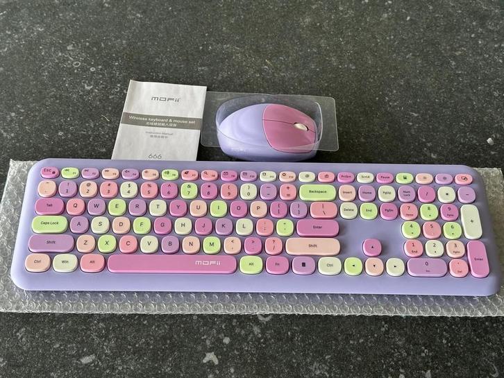 MOFII Draadloos Toetsenbord & Muis Set - Paars/Roze, Computers en Software, Toetsenborden, Nieuw, Qwerty, Draadloos, Toetsenbord en muis-set