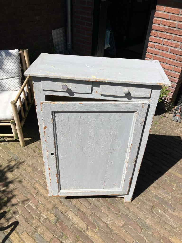 Vintage houten kastje met lades en deur, Antiek en Kunst, Ophalen