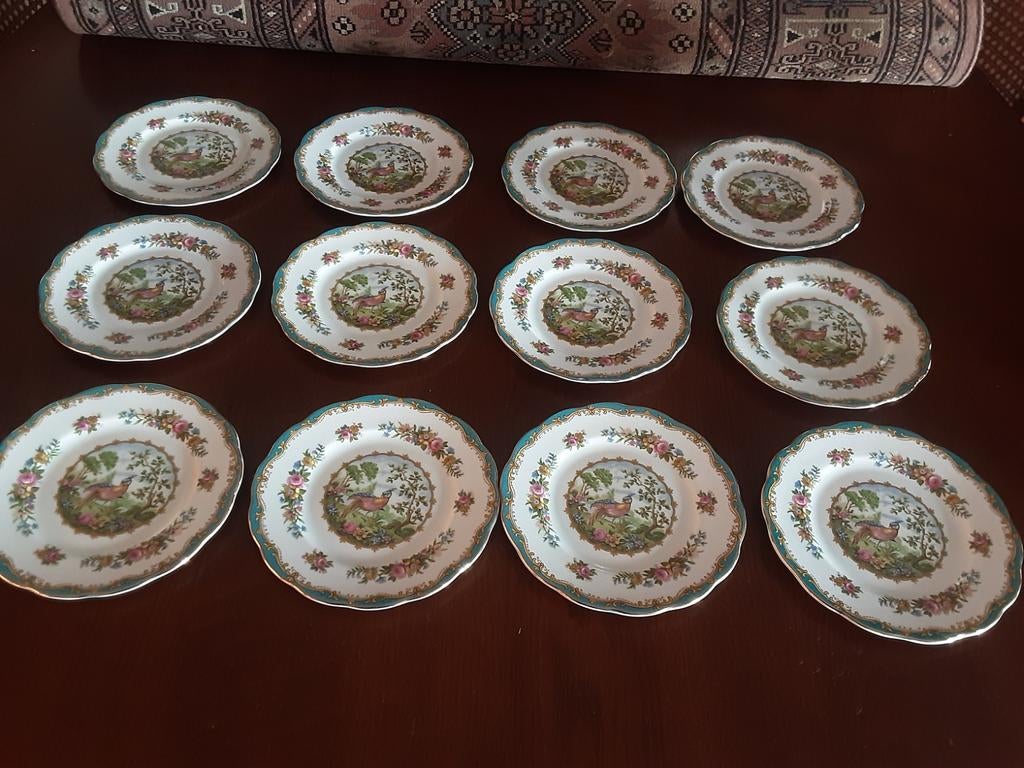 Royal Albert 12 gebaksbordjes Chelsea Bird, Antiek en Kunst, Antiek | Servies los, Ophalen of Verzenden