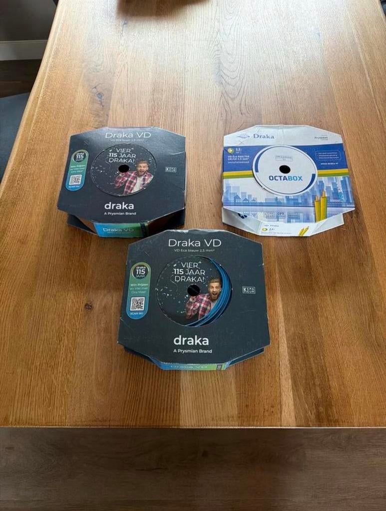 Draka VD draad 2.5mm  bruin blauw en geel/groen, Doe-het-zelf en Verbouw, Elektra en Kabels, Ophalen of Verzenden, Nieuw, Kabel of Snoer