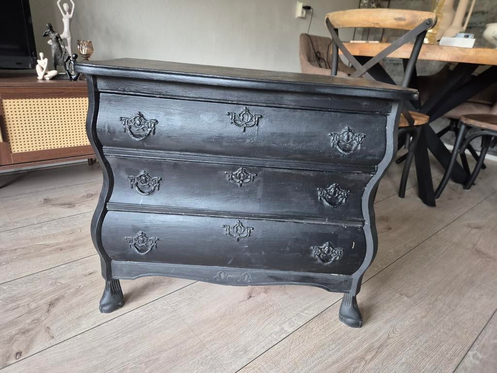 Zwart brocant kastje, Huis en Inrichting, Kasten | Ladekasten, Ophalen, Gebruikt, 1 of 2 laden, 50 tot 100 cm