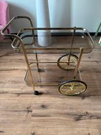 Vintage Gouden Bar Cart / Drankentrolley met Glazen Platen, Ophalen of Verzenden, Gebruikt
