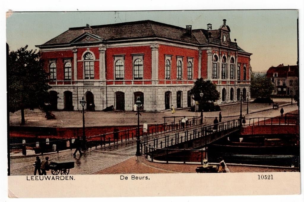Leeuwarden 1910. De Beurs (handkar)., Ophalen of Verzenden, Voor 1920, Ongelopen, Friesland