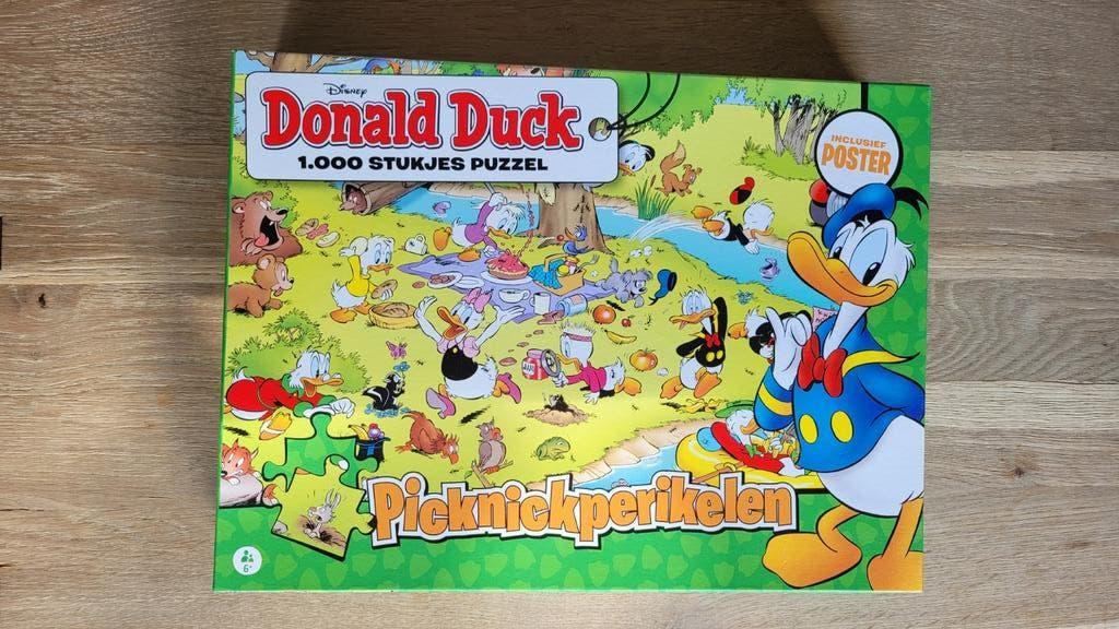 Donald Duck puzzel picknickperikelen 1000 stukjes - compleet, Ophalen of Verzenden, Meer dan 50 stukjes, Zo goed als nieuw, 6 jaar of ouder