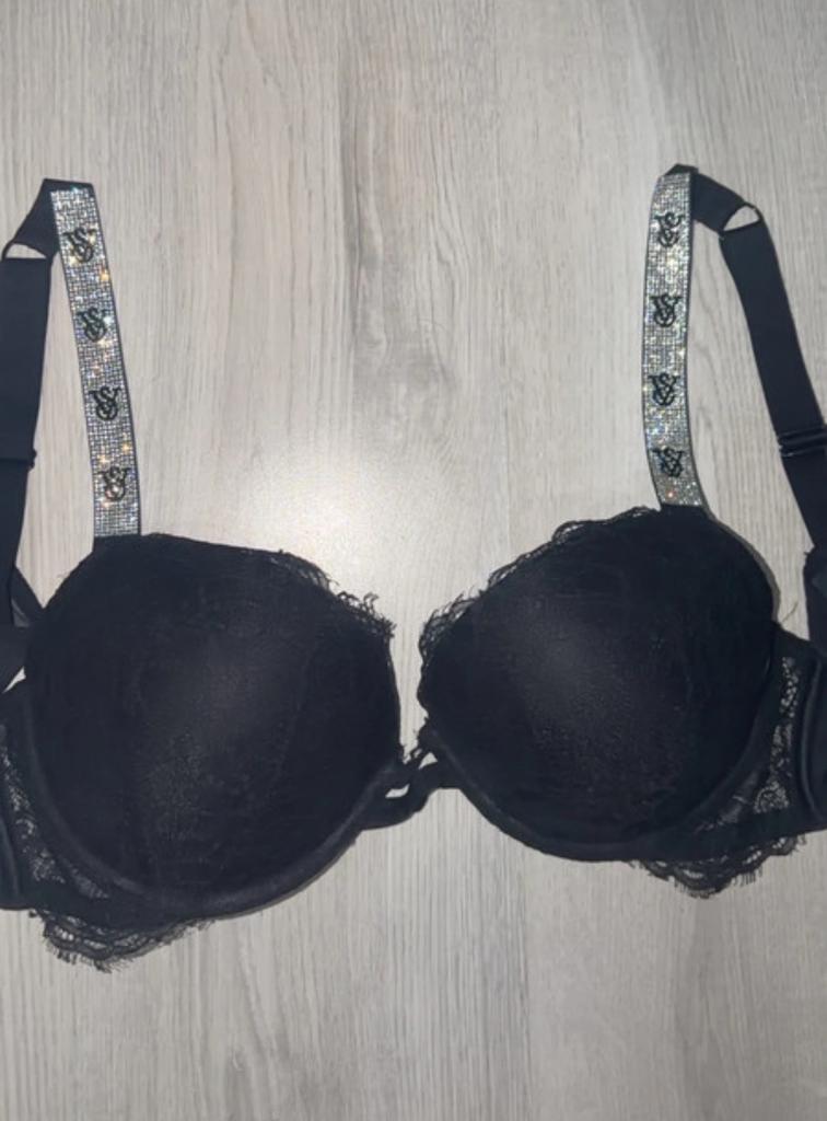 Victoria’s Secret Zwarte Bh Glitter Bandje Maat 36C/80C, Ophalen of Verzenden, Zwart, BH