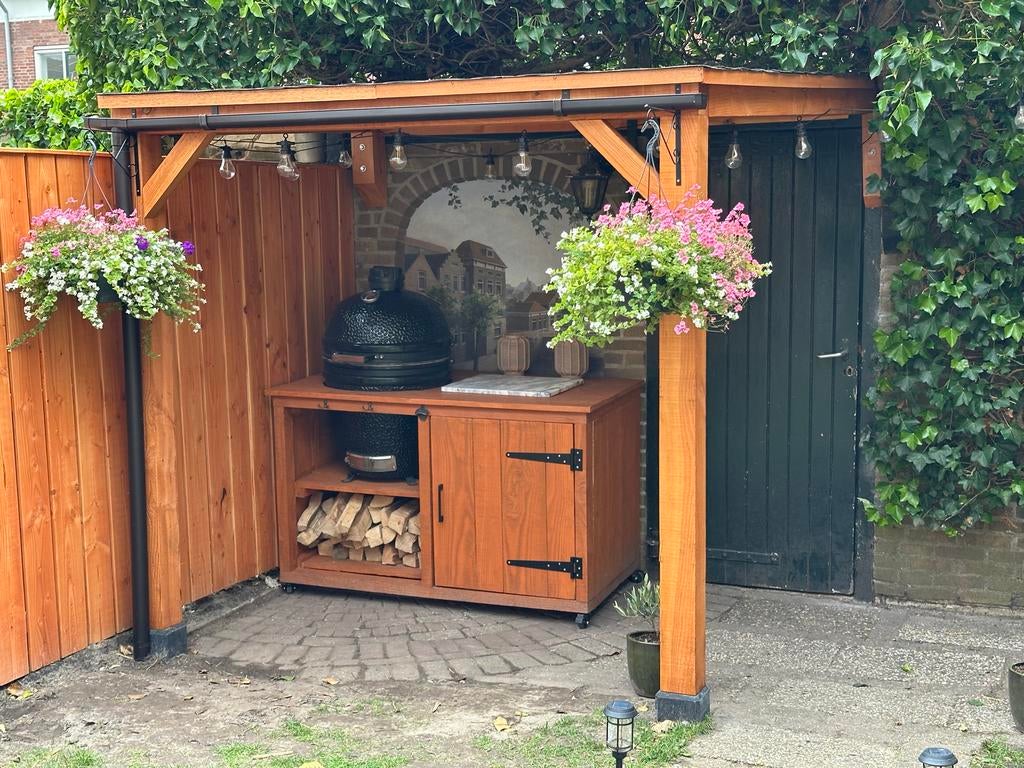 Complete buitenkeuken met The Bastard Large Kamado!, Tuin en Terras, Buitenkeukens, Ophalen, Gebruikt, Houtskool, Vrijstaand