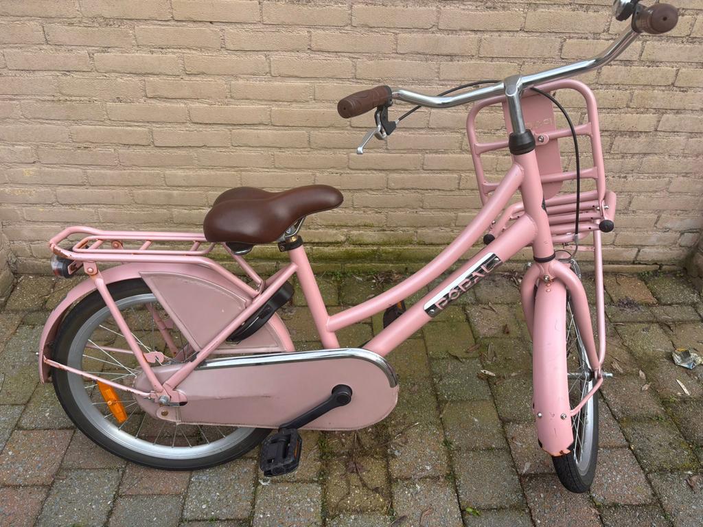 Roze Popal kinderfiets met voordrager, Ophalen, Gebruikt, 16 tot 20 inch